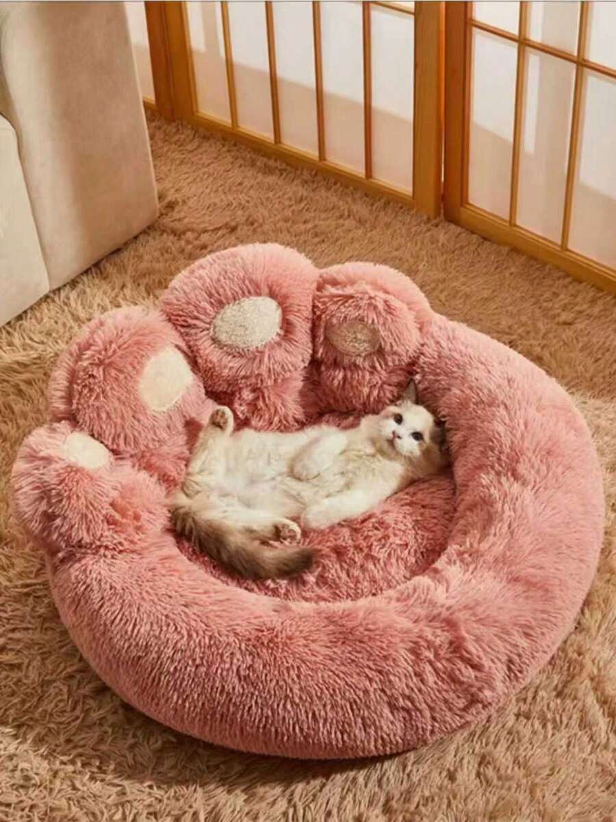 1PC Plush Paw-Shaped Pet Bed, Warm & Breathable With Extra Lining, Suitable For Small/Medium/Large Cats & Dogs, All Seasons. (Note: The Product May Need To Be Fluffed Or Hand-Kneaded Upon Receipt To Restore Its Original Shape) - Pink - View 1