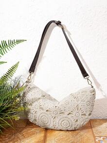 SHECARRY 女士腰包、斜挎包、碎花包、波西米亚风、夏季沙滩包、旅行必备、邮轮必备、女士度假装、钩针编织套装（图案随机） - 杏色 - 查看 3