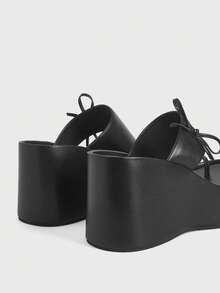 Sugerpunk Giày nữ - Giày sandal đế cao thời trang nữ - Sandal mùa hè phong cách punk buộc nơ - Giày nữ đơn giản, thoải mái và thoáng khí, dễ xỏ. - màu đen - Xem 4