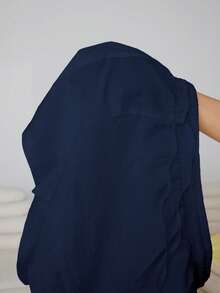 Solflare Celana Pendek Kasual Wanita Ukuran Besar Warna Biru Tua dengan Tali Serut di Pinggang - Navy Blue - View 6