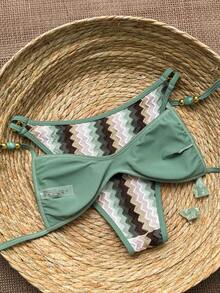 Swim Vcay Trending Summer Vacation Special Fabric Drawstring Design Sexy Bikini Set - Multicolor - View 5