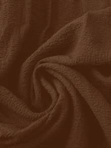 Linhara Plus Size Women Summer Casual Vacation Simple Solid Color Notch Neck Ruffle Armhole Pleated Blouse - Brown - View 3