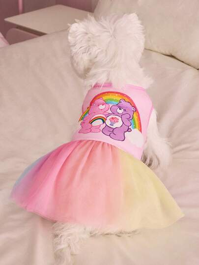 SHEIN X Care Bears 1 Piece Cartoon Character Pattern Printed Pet Tutu Skirt, Cat Clothes, Dog Clothes, Size XXS-XXXXL, Extra Small, Extra Large, Gauze Skirt, Sweet, Cute, Share Bear, Cheer Bear