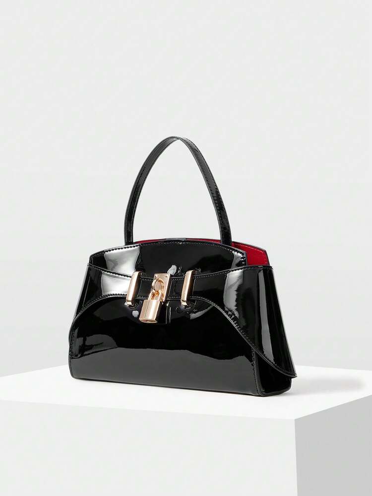 FASHION LOCK DETAIL TOP HANDLE BAG