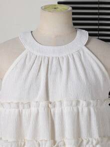 Tween Girls' Solid Color Frill Trim Halter Top And Pants Casual Vacation Outfit - Yellow - View 4