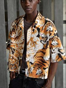 NEON BLANC 男士夏季时尚虎龙印花衬衫 - 橘色 - 查看 5