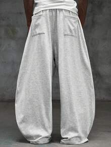 NEON BLANC 男士灰色抽绳阔腿运动裤，侧边饰有白色条纹，休闲日常运动居家裤 - 灰色 - 查看 2