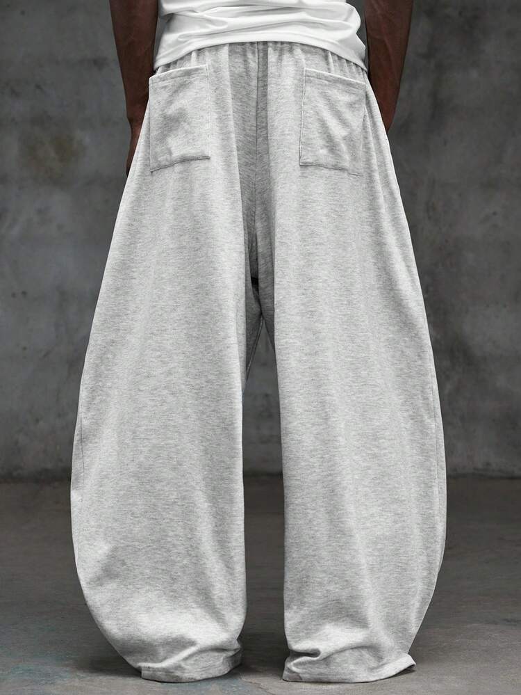 Men's Gray Drawstring Wide Leg Sweatpants With White Side Stripes, Casual Daily Athletic Lounge Pants