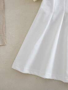 SHEIN 1 pieza Vestido casual blanco para niñas, con cuello y puños acanalados, adecuado para uso casual, al aire libre, deportes, fiesta - Amarillo - Ver 6