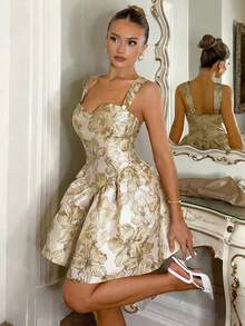 Glamine Charm Đầm công chúa không tay họa tiết jacquard thời trang và thanh lịch - Màu be - Xem 1