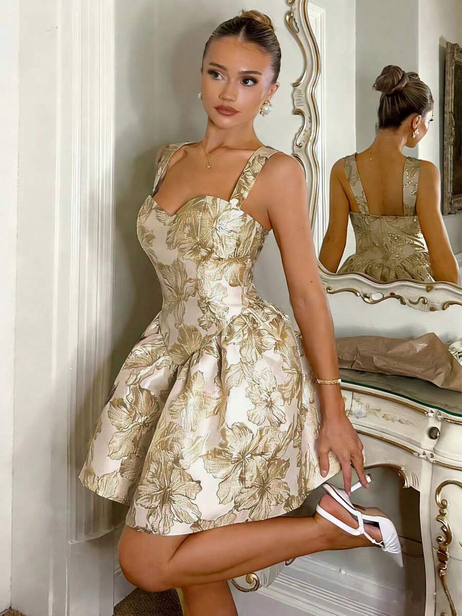 Glamine Charm Đầm công chúa không tay họa tiết jacquard thời trang và thanh lịch - Màu be - Xem 1