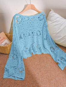 CosyJoli Plus Size Women Solid Color Round Neck Casual Versatile Daily Wear Sweater Fall - Blue - View 2