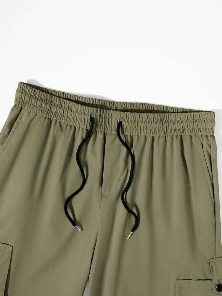 Manfinity Hypemode Loose Fit Men's Letter Patched Dual Pocket Pants - Green - View 6