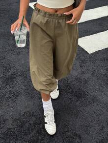 Muchica 女士纯色褶裥休闲百搭日常裤 - 軍綠色 - 查看 5