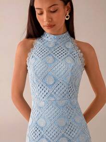 Lilora 女士优雅夏季吊带连衣裙 - 藍色 - 查看 7