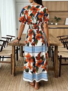 EMERY ROSE Women's Shirred Bell Sleeve Cinched Waist A-Line Dress, Printed, Spring/Summer - Multicolor - View 2