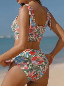 Swim Mod Bộ bikini nữ mùa hè, kiểu dáng thường ngày, họa tiết hoa ngẫu nhiên, phong cách retro, có dây đeo, thích hợp cho kỳ nghỉ biển. - Nhiều màu - Xem 2