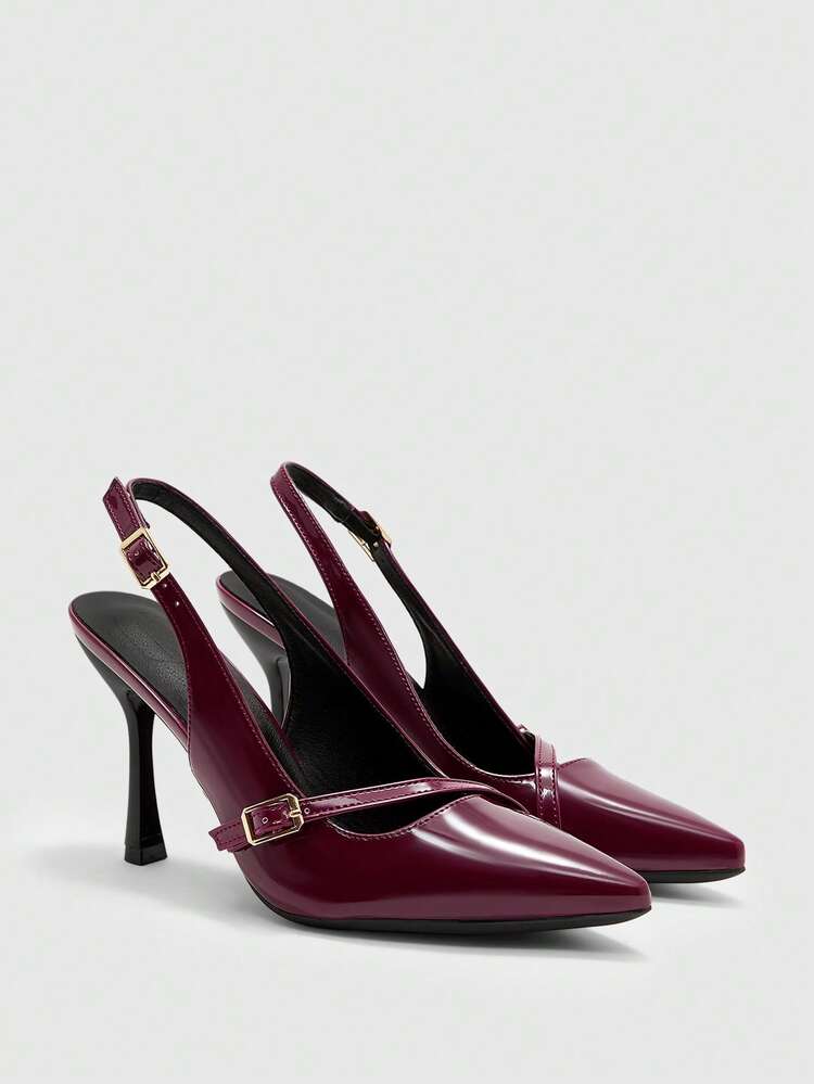 CUCCOO BIZCHIC Women Shoes Pointed Stiletto Burgundy Back Strap Fashion Commuter Versatile Daily Going Out Shopping Work Shoes Women's High Heel Shoes Slingback Shoes