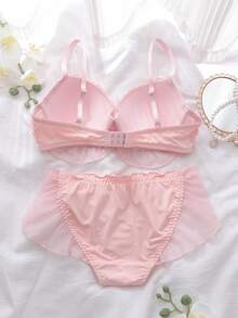 Bộ đồ ngủ babydoll lưới xuyên thấu thêu họa tiết, có đệm ngực và gọng, đồ ngủ gợi cảm cho kỳ nghỉ hè, bộ đồ lót nữ màu hồng nữ tính. - Hồng - Xem 2