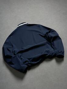PAVTROS Men's Letter Print Long Sleeve Zip-Up Half Placket Jacket - Blue - View 4