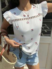 SHEIN Frenchy 樱桃印花短袖圆领夏季T恤 - 彩色 - 查看 8