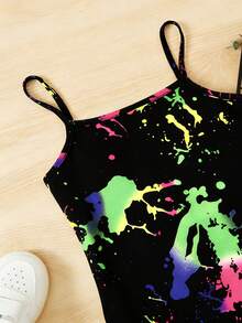 SHEIN 女婴可爱休闲针织豹纹吊带连体衣，夏季 - 彩色 - 查看 4