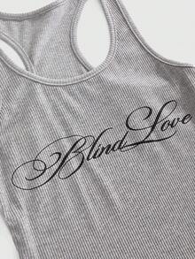 ROMWE Avant Y2K Abby 十字印花标语背心和喇叭裤休闲两件套女装 - 淺灰色 - 查看 3