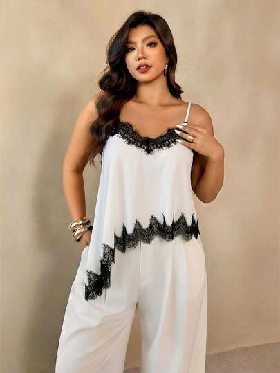 Auralis 大码撞色蕾丝拼接吊带背心