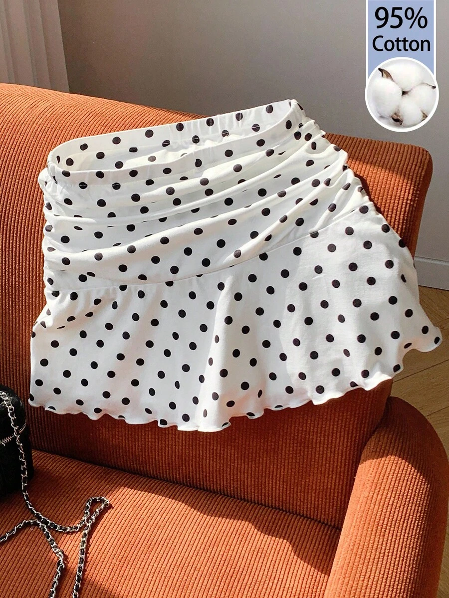 Comfortcana Váy cotton chấm bi cạp chun dành cho nữ - Đen và trắng - Xem 1
