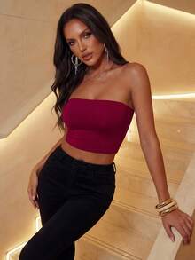 Allurite 性感酒红色露肩无袖背心，基础款背心，外出背心，派对必备单品，圣诞背心，高级感背心，街头风，度假风上衣 - 酒紅色 - 查看 3