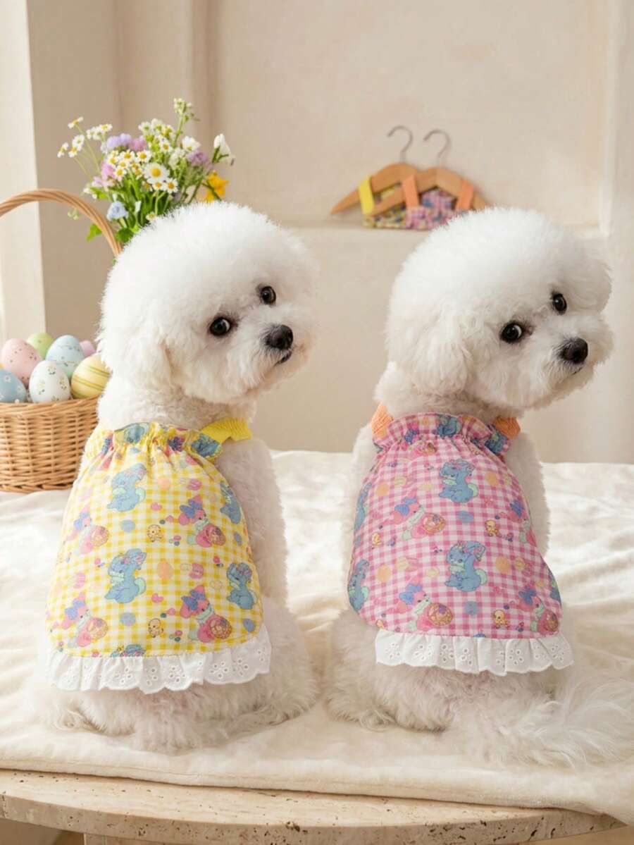 PETSIN Quần áo cho chó, quần áo cho mèo, váy cho thú cưng, bộ sưu tập xuân/hè mới, váy cho cún con, váy công chúa đa năng, họa tiết kẻ sọc, quần áo cho động vật nhỏ, kem chống nắng mát mẻ