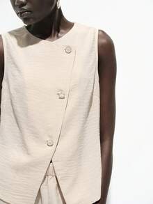 Lumivelle Bộ đồ nữ gồm áo không tay pha vải lanh và quần ống rộng thoải mái, thích hợp cho mùa xuân/hè. - Màu be - Xem 5