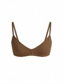 Ocili 100% Cotton Ribbed Comfortable Basic Minimalist Underwear, EasyComfort ChicAutumnCasual Women's Bra - Khaki - View 8