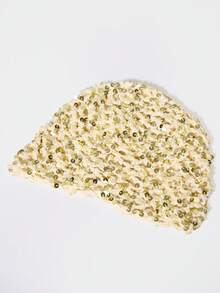 MUSERA Mũ len móc đính kim sa vàng lấp lánh, thích hợp cho mùa xuân hè, kỳ nghỉ biển, du lịch, lễ hội, tiệc miền Tây. - Màu be - Xem 3