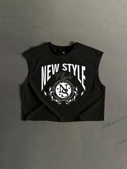 Manfinity ZONE917 Áo tank top dáng rộng màu đen, kiểu dáng thời trang đường phố, có logo "NEW STYLE", thích hợp cho mùa hè.