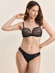 1 Set Women's Solid & Leopard Print Underwire Bra & Panty Set - Black - View 4