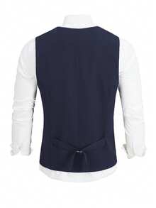 Manfinity Nomadique 男士纯黑色单排扣休闲商务背心 - 藏蓝色 - 查看 2