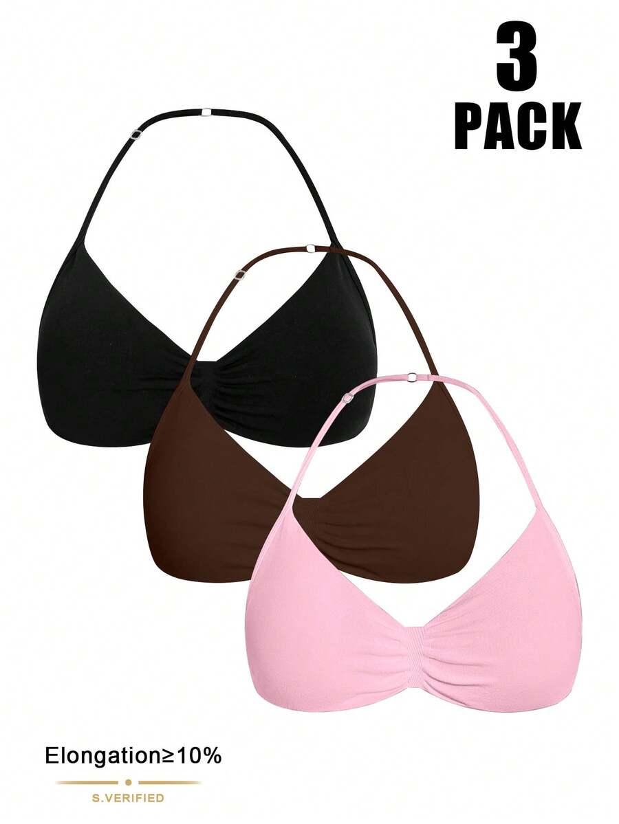 SHEIN Velisys Sujetador deportivo sin costuras de unicolor con pliegues y espalda de tirantes para mujeres - Multicolor - Ver 1