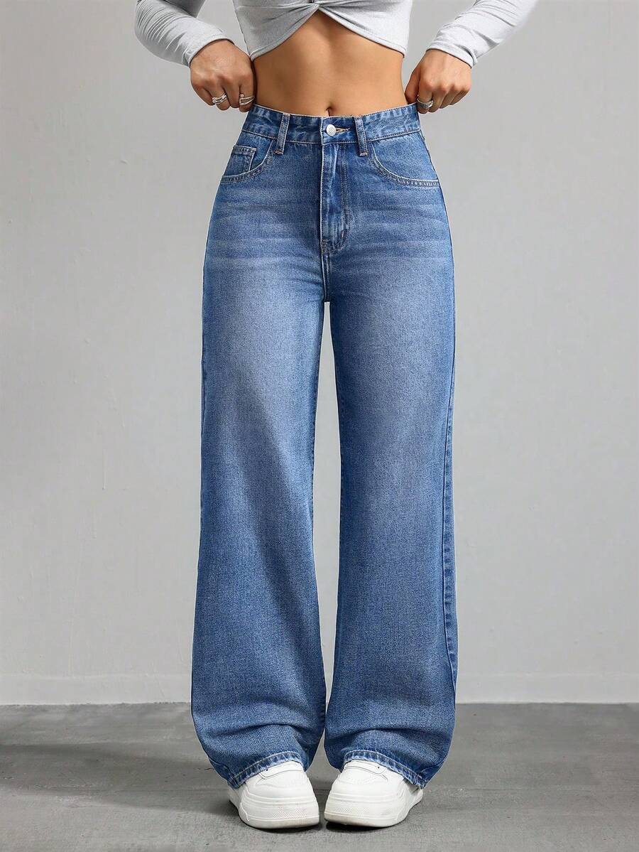 Jeanoix Women's Casual Straight Loose Fit Daily Wear Jeans - Medium Wash - View 1
