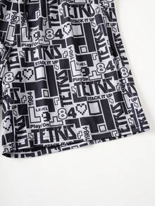 Tetris™ X SHEIN Bộ đồ ngủ nam in họa tiết hình học gồm áo và quần short - màu đen - Xem 8