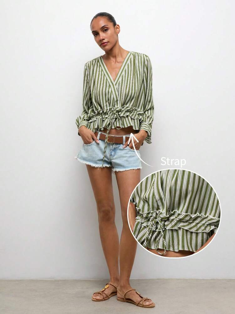 SHEIN Maija MAIJA Elegant Floral Jacquard Square Neck Cropped Blouse