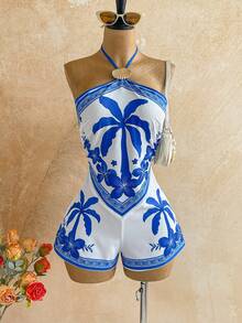 Soleia Bộ jumpsuit ngắn hở lưng in họa tiết hoa nhiệt đới kiểu dáng mùa hè mới này, với điểm nhấn kim loại lấp lánh, hoàn hảo cho các bữa tiệc, hẹn hò, ngày Valentine, lễ Phục sinh, lễ hội, tiệc trà chiều, bãi biển, du thuyền, kỳ nghỉ thành phố, phong cách bohemian, họa tiết hoa lãng mạn và các dịp khác. - Nhiều màu - Xem 6
