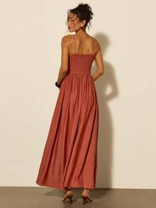 COSMINA Women's Elegant V-Neck Dress, Ruched Bust Design, Suitable For Vacation - Brown - View 4