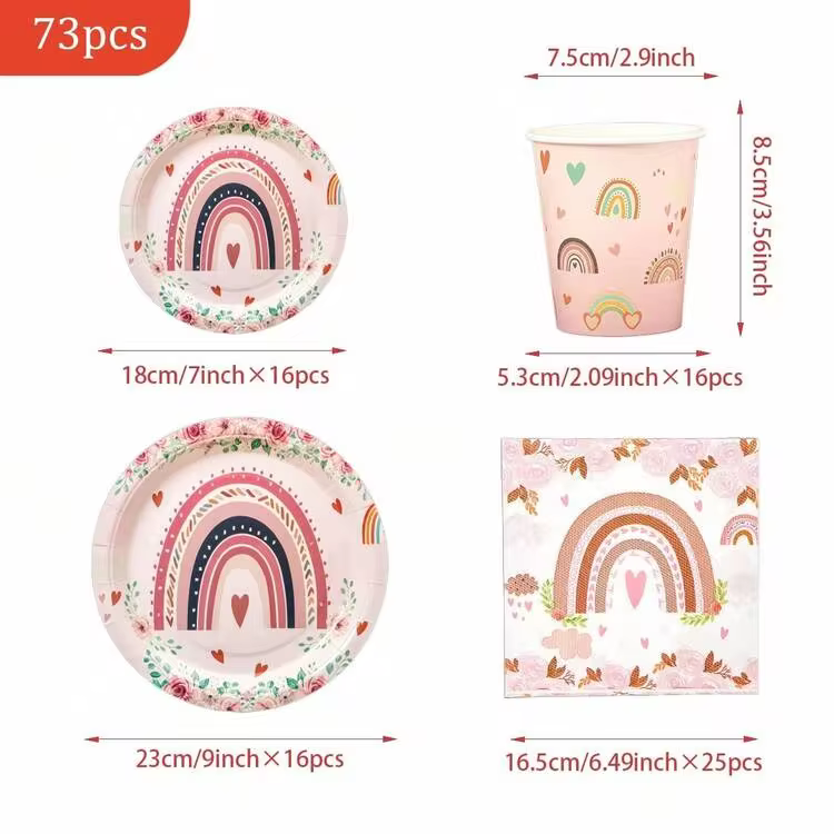 Love Rainbow Disposable Meal Plate Napkins And Paper Cups, Disposable Party Supplies Set, Suitable For 16 Guests, Disposable Paper Plate Party Utensils Suitable For Birthday, Wedding, Theme Party, Family Picnic - View 2