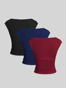Sweetra 3pcs/Set Sexy Backless Breathable Moisture-Wicking Fitted Short Sleeve Top/T-Shirt For Women - Multicolor - View 2