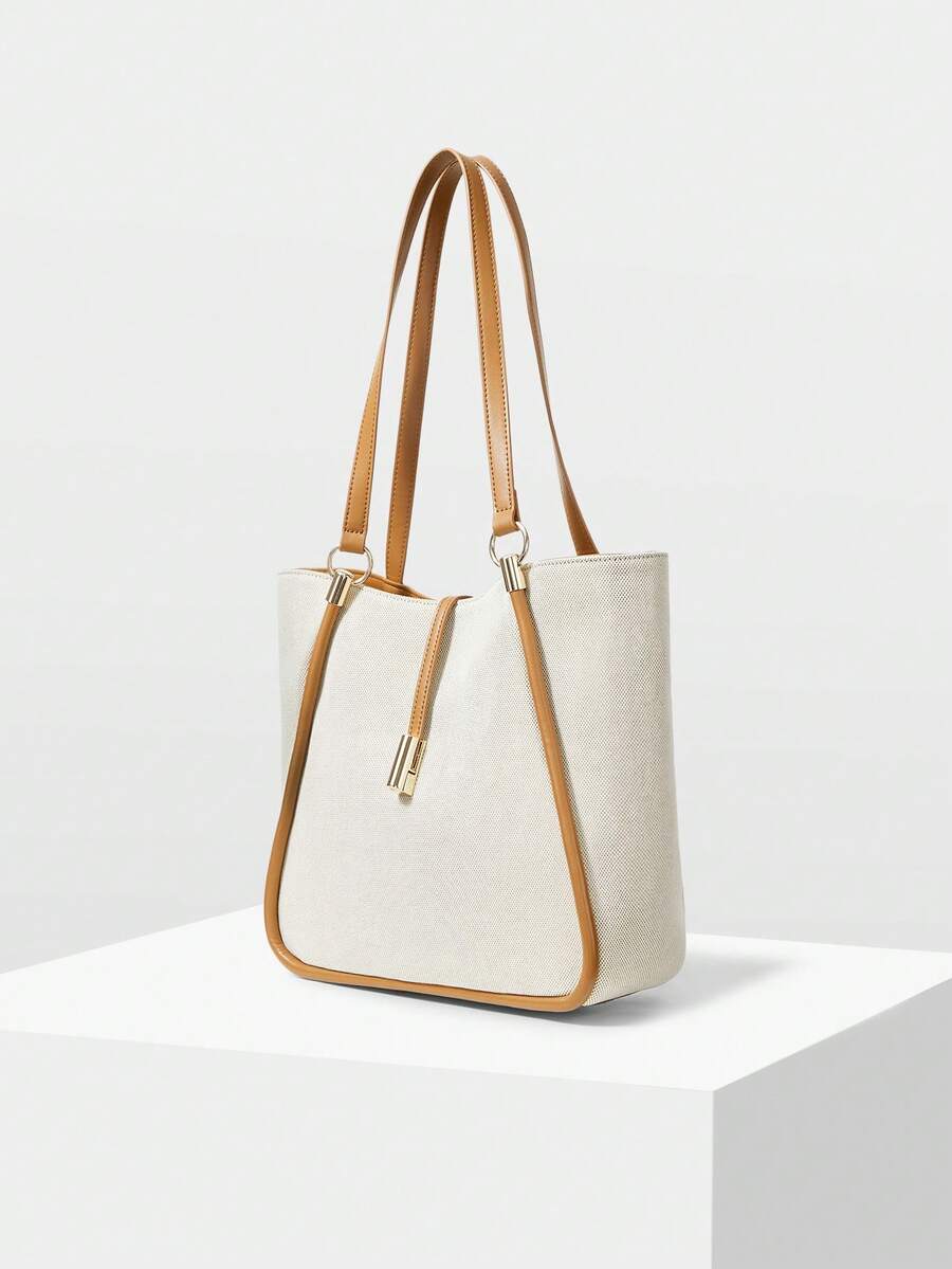 MOTF PREMIUM WOMEN'S TOTE BAG, EXQUISITE VACATION, LARGE CAPACITY, SPLICED SHOULDER BAG. - Ivory - View 2