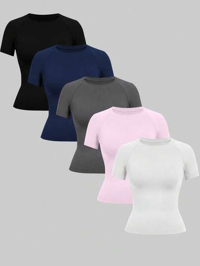 Easithlete 4 piezas Camiseta deportiva de manga corta de unicolor sin costuras para verano y actividades deportivas