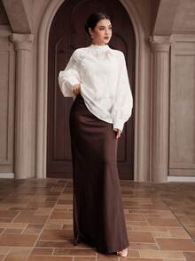 Graceveil Áo sơ mi nữ cổ đứng, chất liệu jacquard, kiểu dáng thường ngày, đa năng. - Màu be - Xem 1