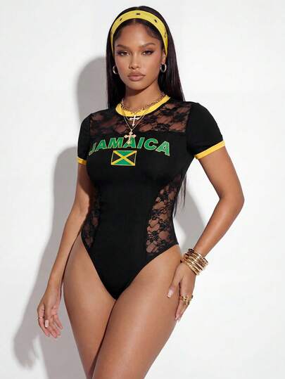 Gowayae Gowayae Body de mujer con parches de encaje de color contrastante, para verano