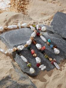 Opalesca Ladies Fashion Necklace, Premium/Elegant/Noble/Everyday/Minimalist, Pearl/Crystal, Summer/Beach/Prom/Party/Vacation/Vacation, Engagement/Wedding/Commitment, Bride, Heart/Floral, Fairy/Mermaid Style (Random Bead Color, Random Stone Shape) - Multicolor - View 9